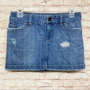AE American Eagle Womens Denim Mini Skirt Size 2 Distressed Pockets Blue Jean